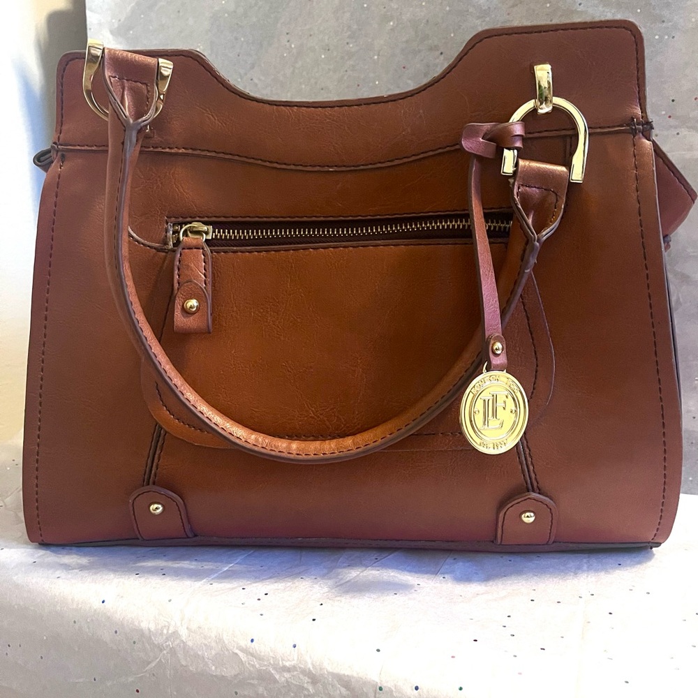 London Fog Brown Leather Hobo Bag with Gold Hardware